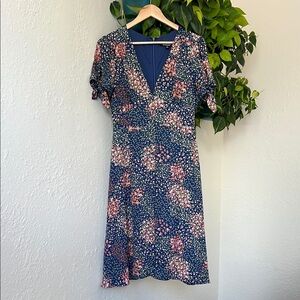 Lulu's Pink and Blue Midi Flutter Sleeve Dress